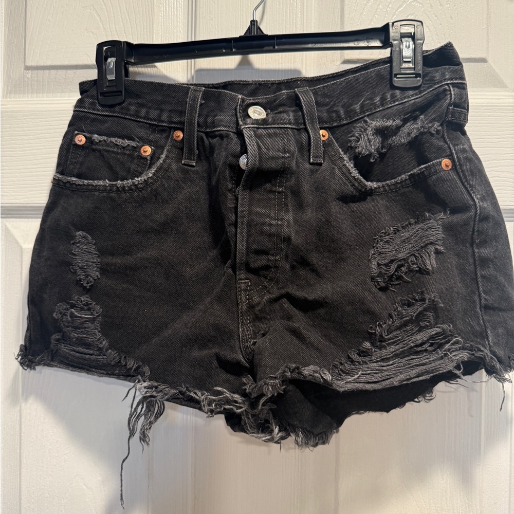 Levi's Black Distressed Jean Shorts